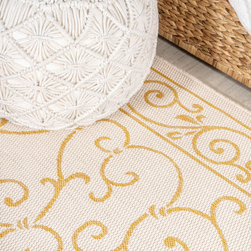 Charleston Vintage Filigree Textured Weave Indoor/outdoor Round Rug